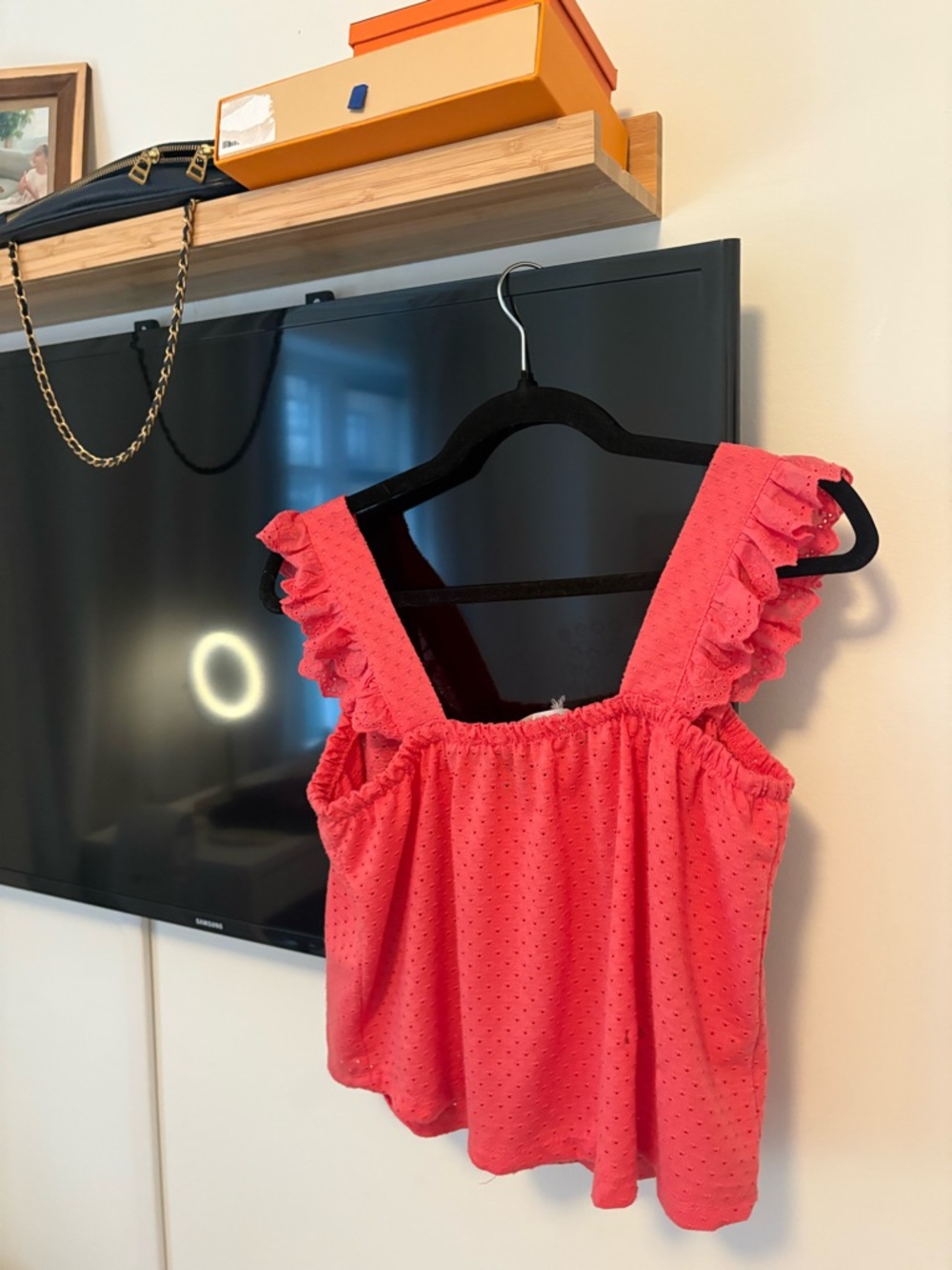 Women’s Pink Ruffle Strap Button-Front Top - Picture 2 of 2